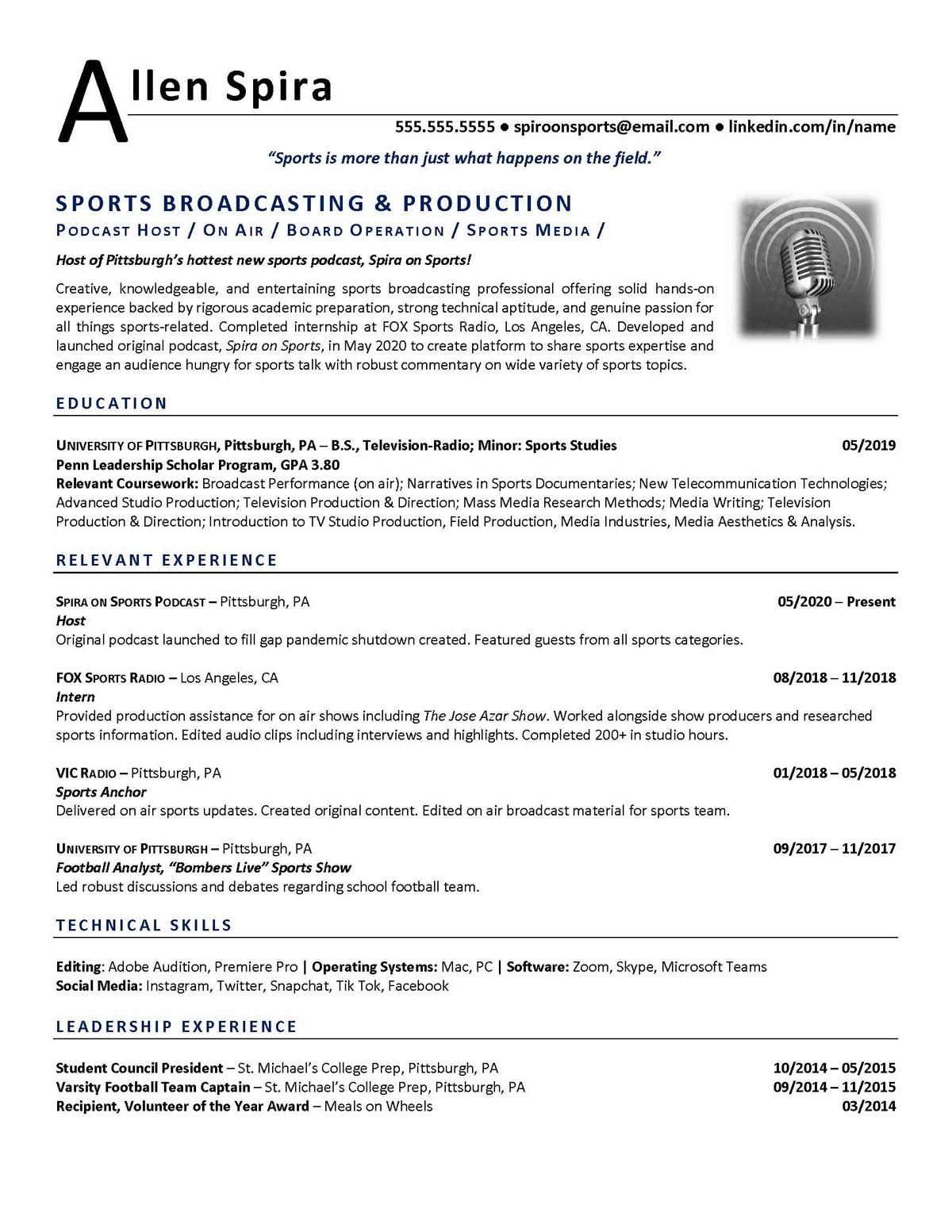 Sample resume: Sports, Low Experience, Chronological