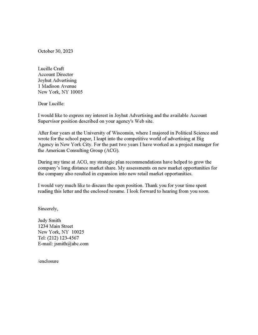 cover letter in response to advertisement