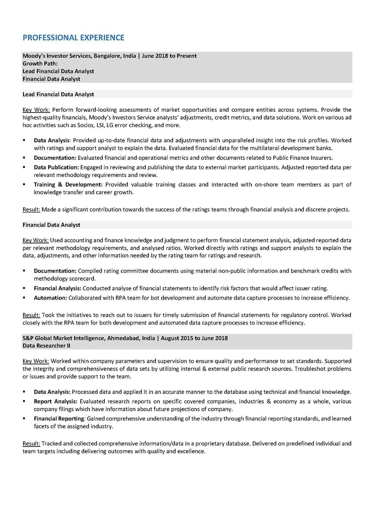 Sample resume: Investment Management, Mid Experience, Combination