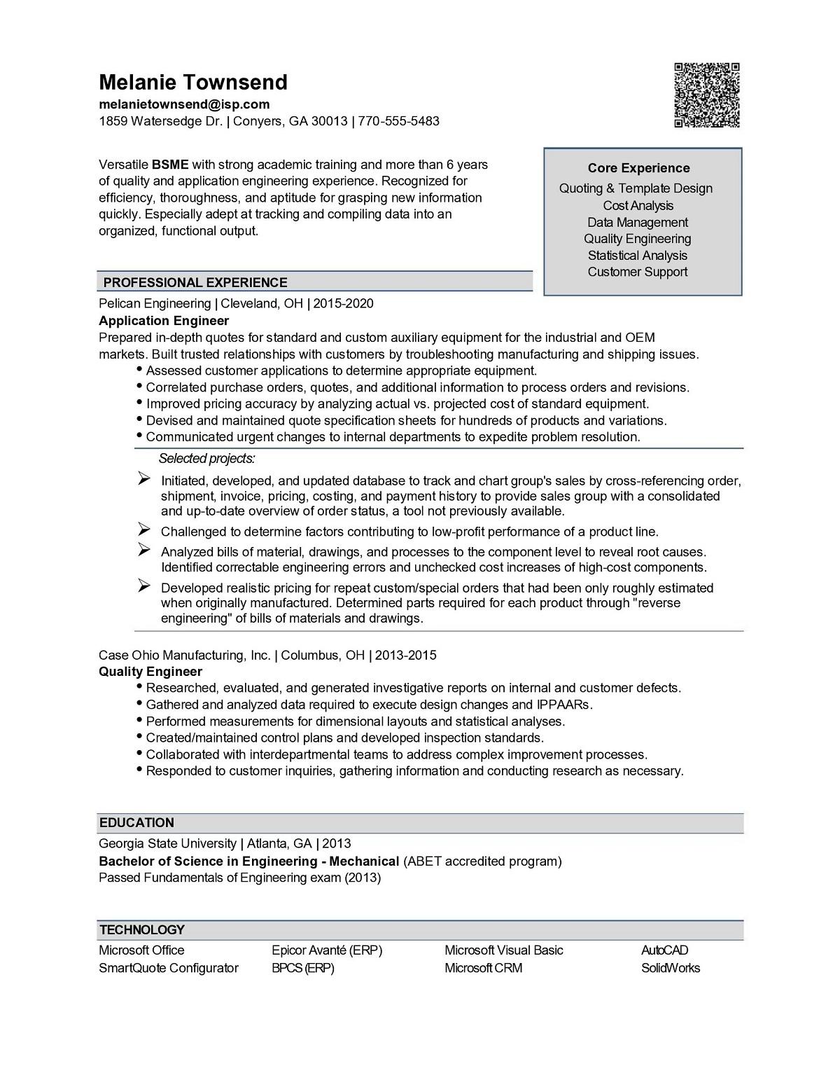 Sample resume: Engineering, Mid Experience, Chronological