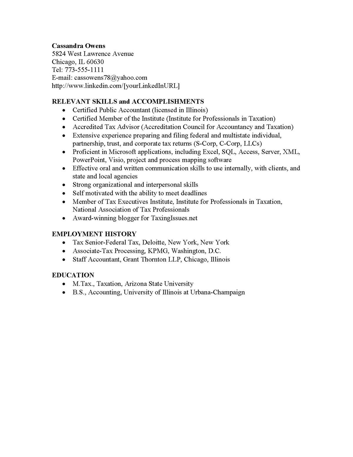 Sample resume: Accounting, Mid Experience, Functional