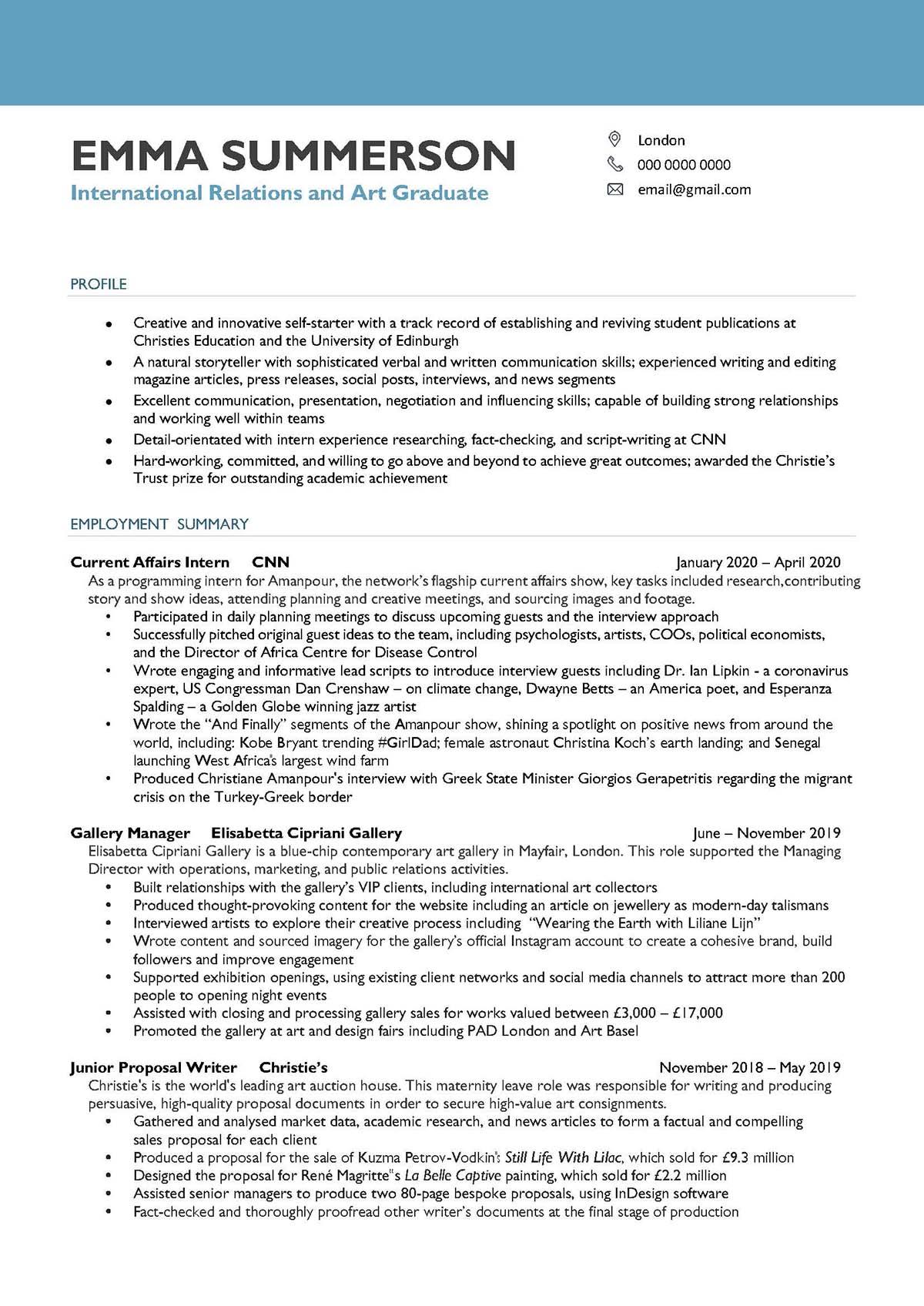 Sample resume: Foreign Studies, Low Experience, Chronological
