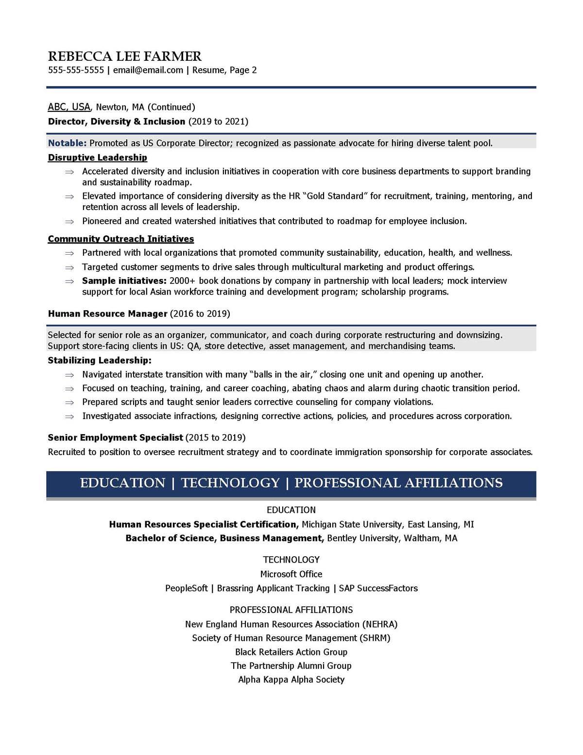 Sample resume: Human Resources, Low Experience, Chronological