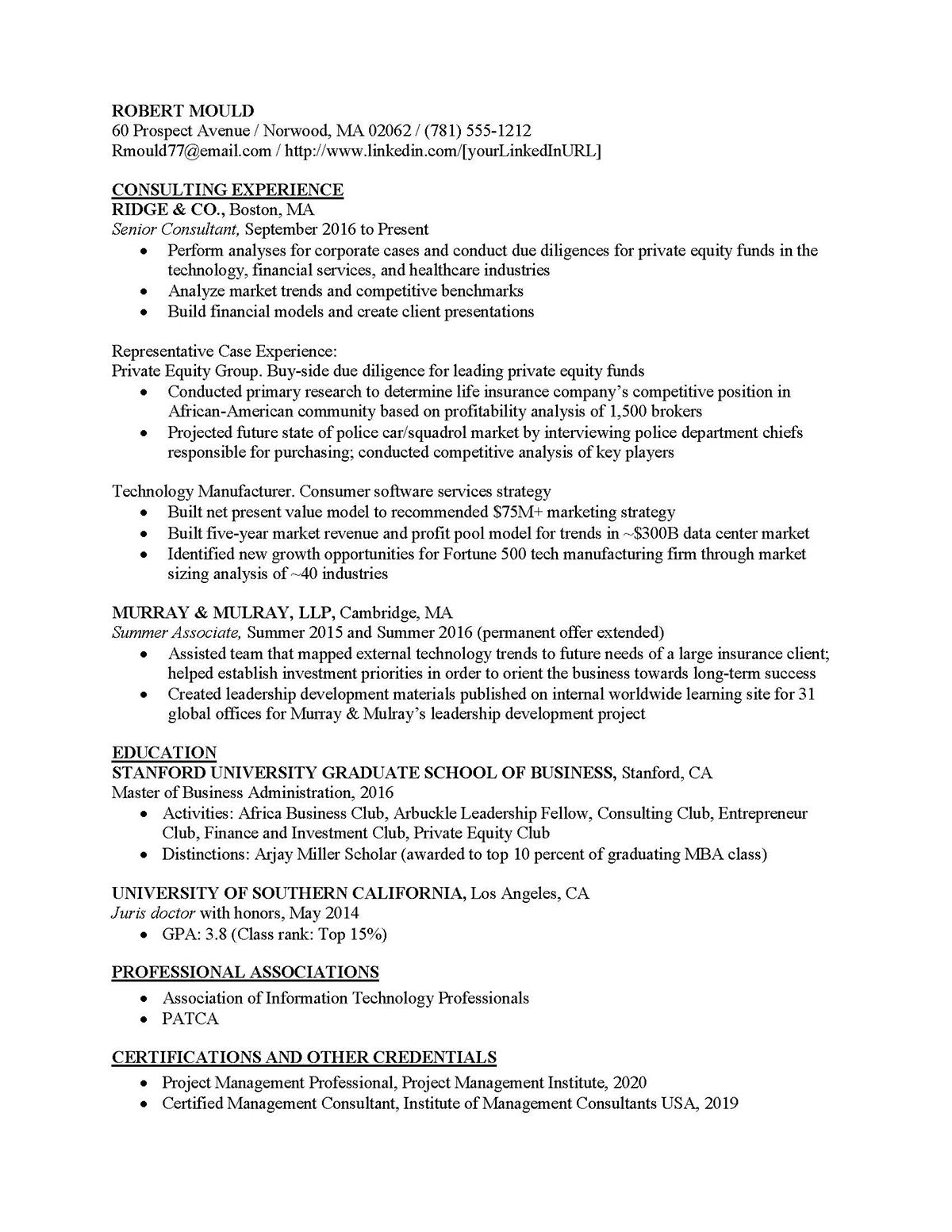 Sample resume: Consulting, Mid Experience, Chronological