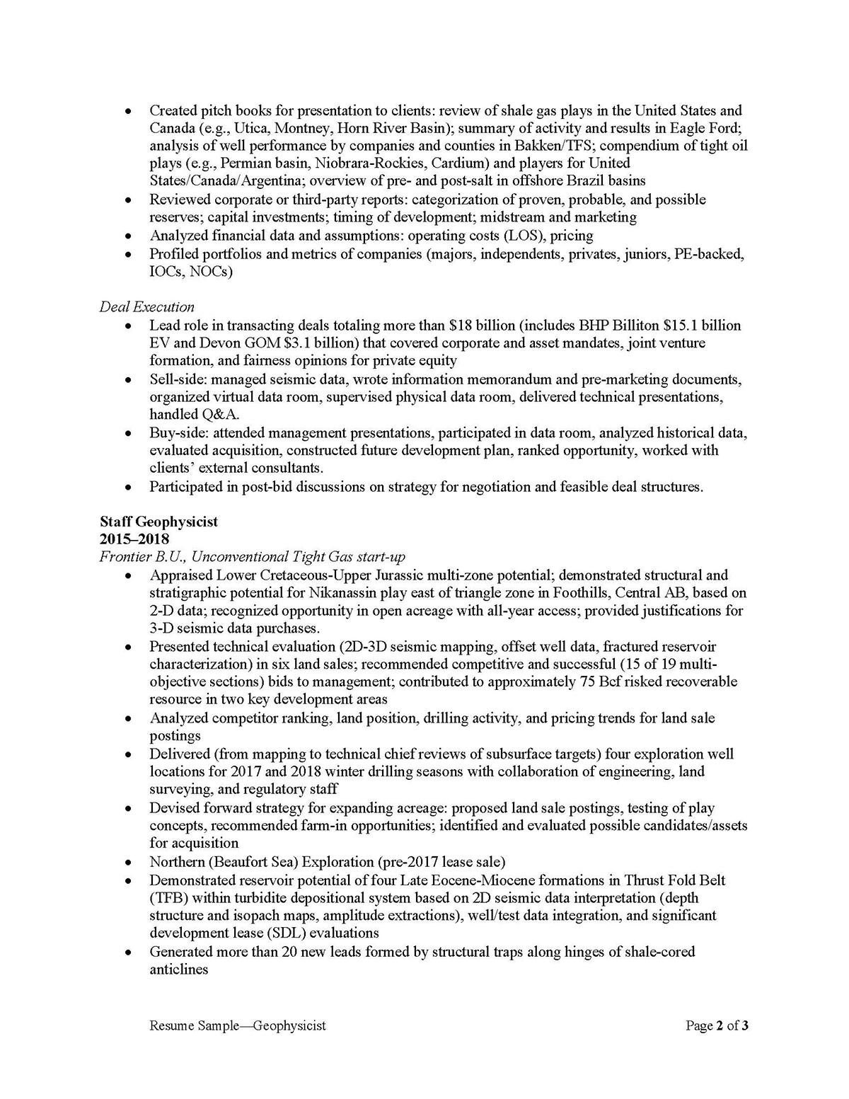 Sample resume: Energy, High Experience, Combination