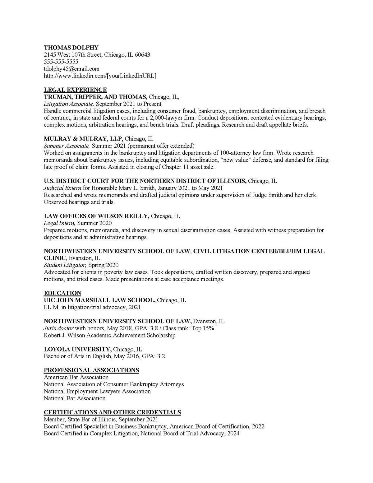 Sample resume: Law, Low Experience, Chronological