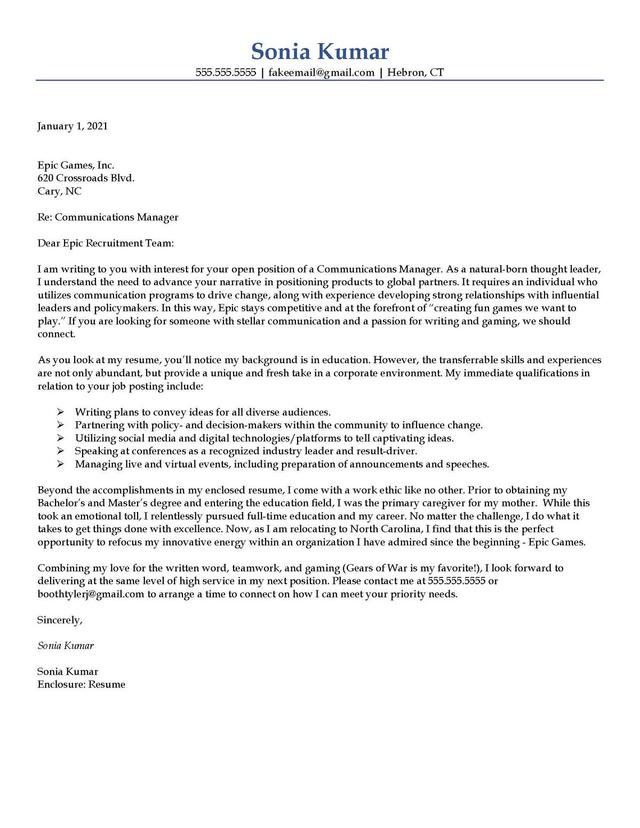 Sample cover letter: Communications, Mid Experience, Response to Ad