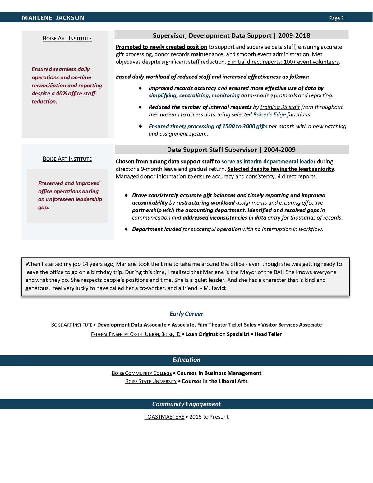 Sample resume: Nonprofit Sector, High Experience, Combination